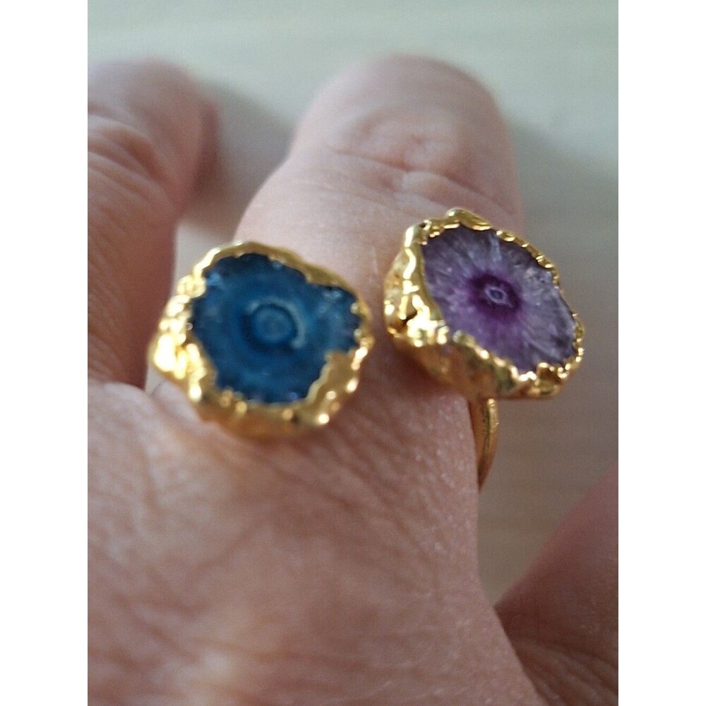 Gold-Trim Druzy Stone Adjustable Ring - Blue and Purple
